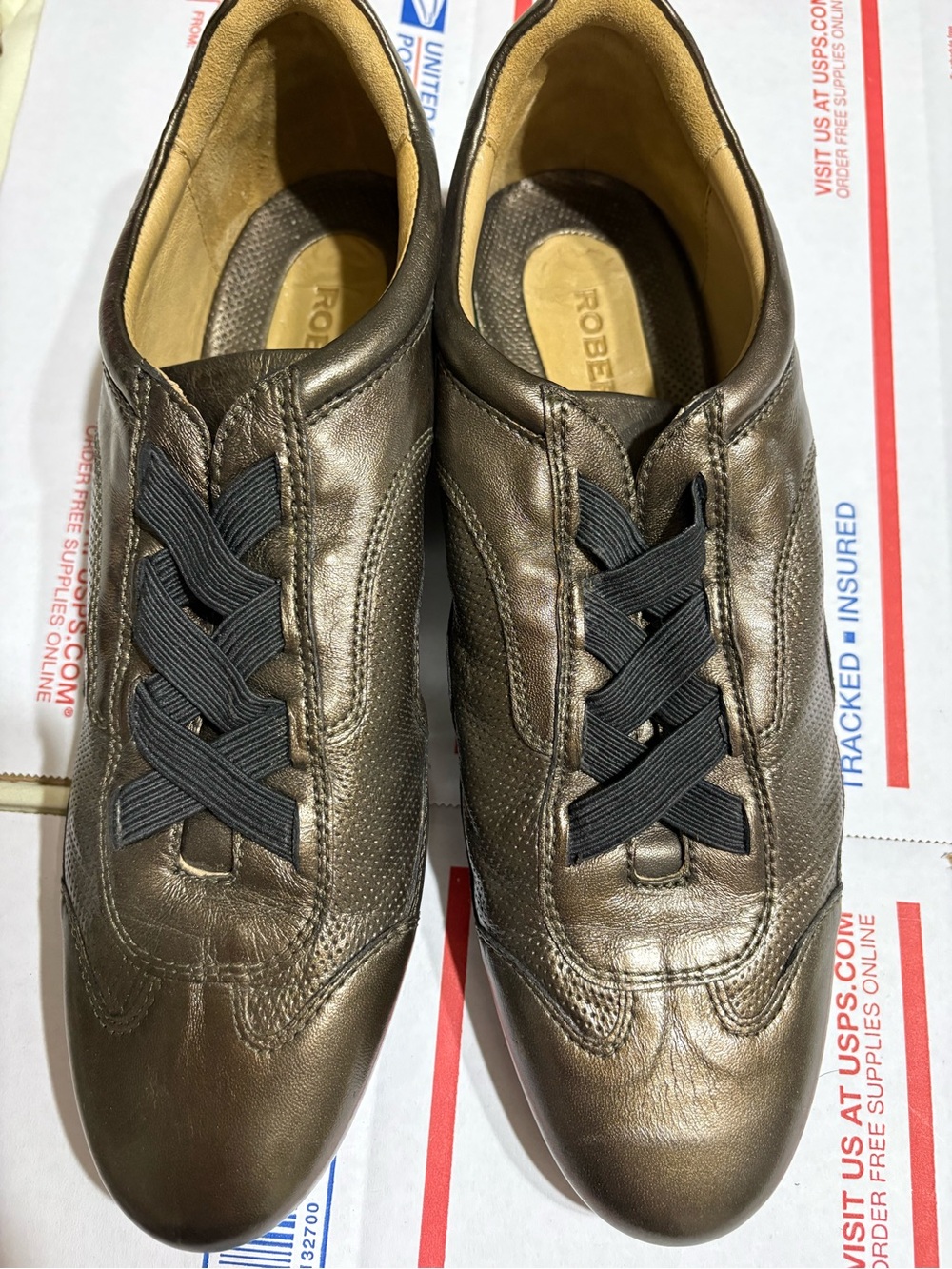 Robert Zur Metallic Brown Slip-On Loafers with Black Elastic Laces